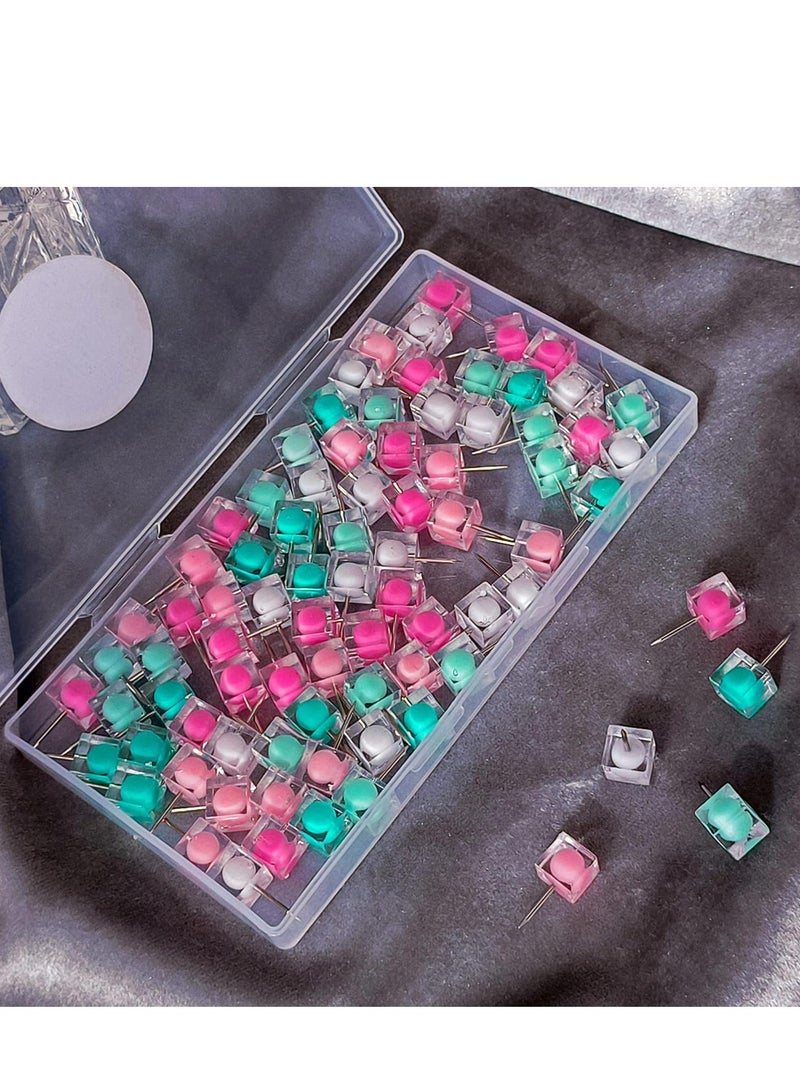Excefore Push Pins for Cork Board, 80PCS Clear Decorative with Case,  Thumb Tacks and Bulletin Office Decor Women, Cubicle Desk Accessories (White Pink Green)  - Image 2