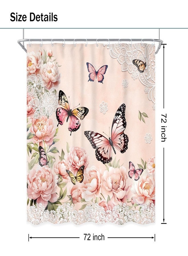 Ufeela Butterfly Shower Curtain,Pink Floral Girly Rose Gold Flower Butterfly Shower Curtain for Bathroom, 72Wx72L Inch Peony Rustic Vintage Pretty Bathroom Set Bathtub Bath Accessories Home Decor - Image 5