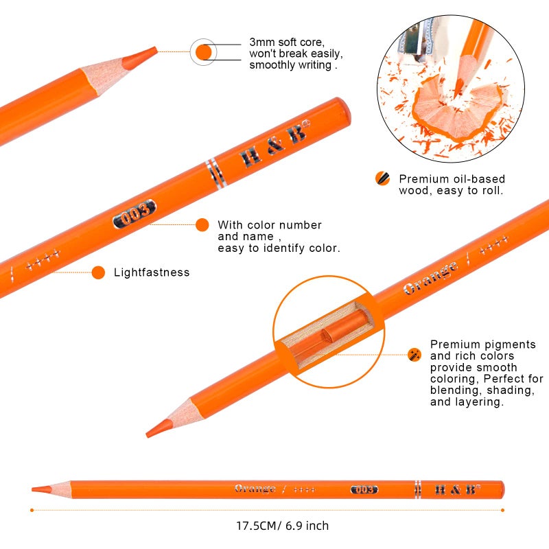 HB H & B 72 Colored Pencils Set, Art Pencil Kit for Adult Coloring,Oil Based Soft Core, Ideal for Coloring Sketching Shading,Art Set for Kids Teens Beginner Wooden Color Pencils - Image 3