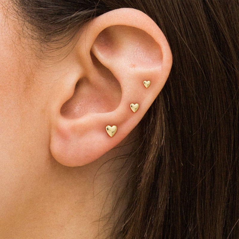 VRIUA Hypoallergenic Flat Back Earrings for Women - 14K Gold Plated Small Heart Flat Back Stud Earrings Cartilage Helix Piercing Jewelry - Image 3