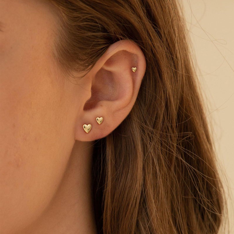VRIUA Hypoallergenic Flat Back Earrings for Women - 14K Gold Plated Small Heart Flat Back Stud Earrings Cartilage Helix Piercing Jewelry - Image 2