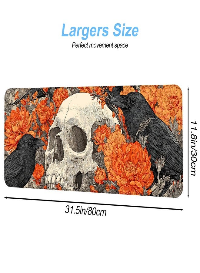 THISFIND Mouse Pad Desk Mat for Desktop, Large 31.5" x 11.8" Extended Gaming Mousepad with Skull and Raven Design, Waterproof Non-Slip Rubber Base, Computer Laptop Desk Accessories for Women Men Home Office - Image 2