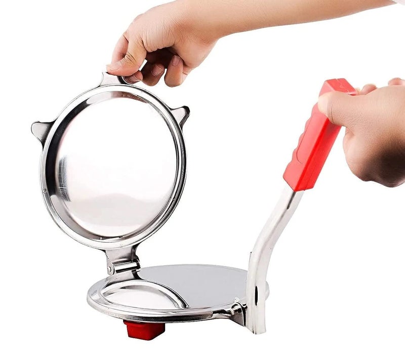 Dweezhet Stainless Steel Puri Maker Press Machine with Handle Manual Stainless Steel Roti Press PapadKhakhraChapati Maker with Pre Fitted Handle Large Size - Image 3