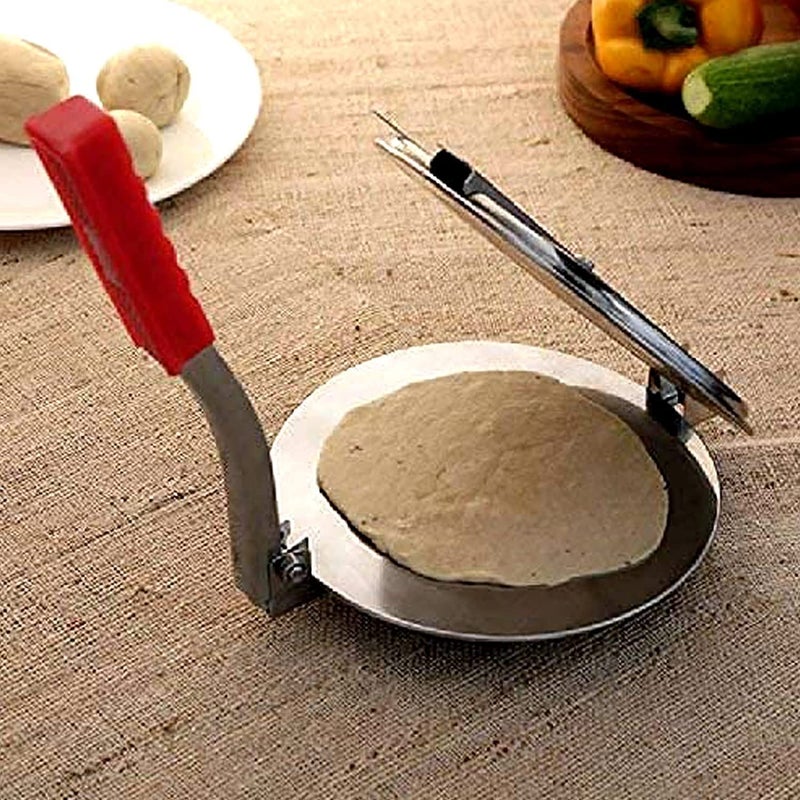 Dweezhet Stainless Steel Puri Maker Press Machine with Handle Manual Stainless Steel Roti Press PapadKhakhraChapati Maker with Pre Fitted Handle Large Size - Image 4