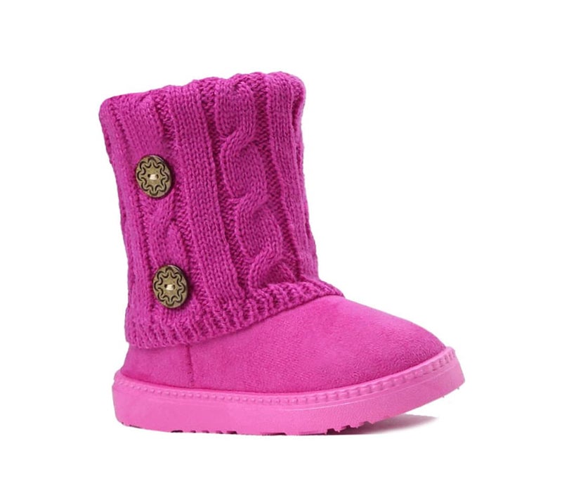 REDVOLUTION Kids Boots Toddler Girls Cute 2 Buttons Faux Fur Suede Knitting Shoe | 285 (Small Kid 11, Fuchsia) - Image 1
