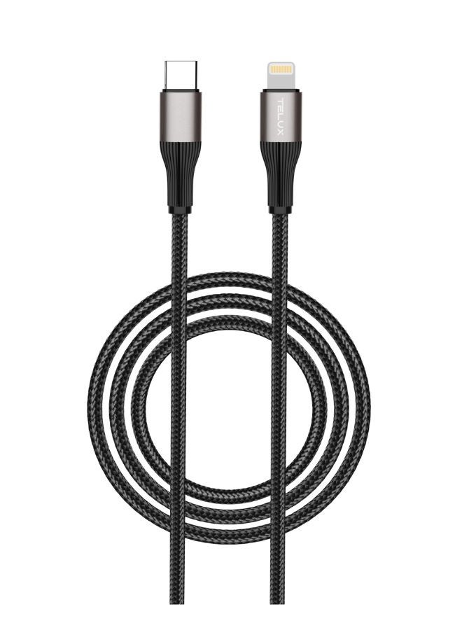 TELUX SYNCX USB-C to Lightning Braided Cable 1.2m, 27W PD Fast Charging, 3A Output, Durable Woven Cotton, 10000+ Bend Lifespan, 480Mbps Data Transfer, Black - Image 1
