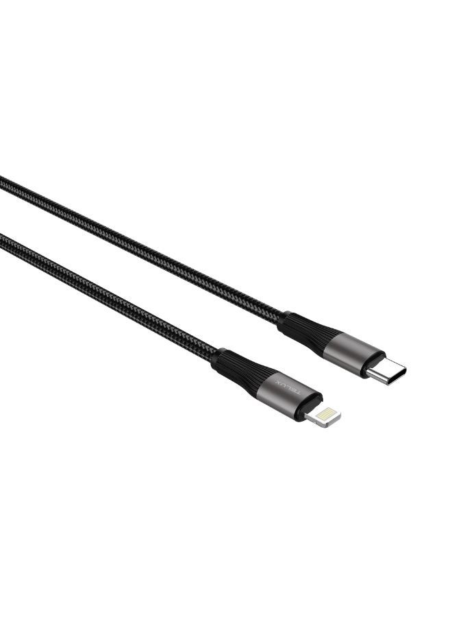 TELUX SYNCX USB-C to Lightning Braided Cable 1.2m, 27W PD Fast Charging, 3A Output, Durable Woven Cotton, 10000+ Bend Lifespan, 480Mbps Data Transfer, Black - Image 2