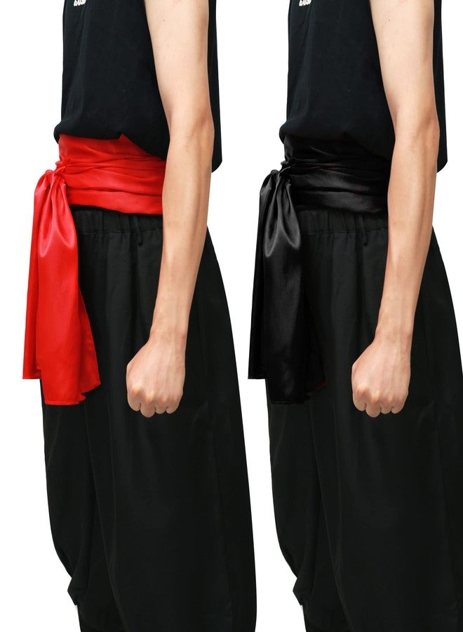 C-ZOFEK Karate Sash Kung Fu Suit Satin Waist Belt 2 PCS 126”*13” for Pirate Cosplay Anime Accessories (Black+Red) - Image 1