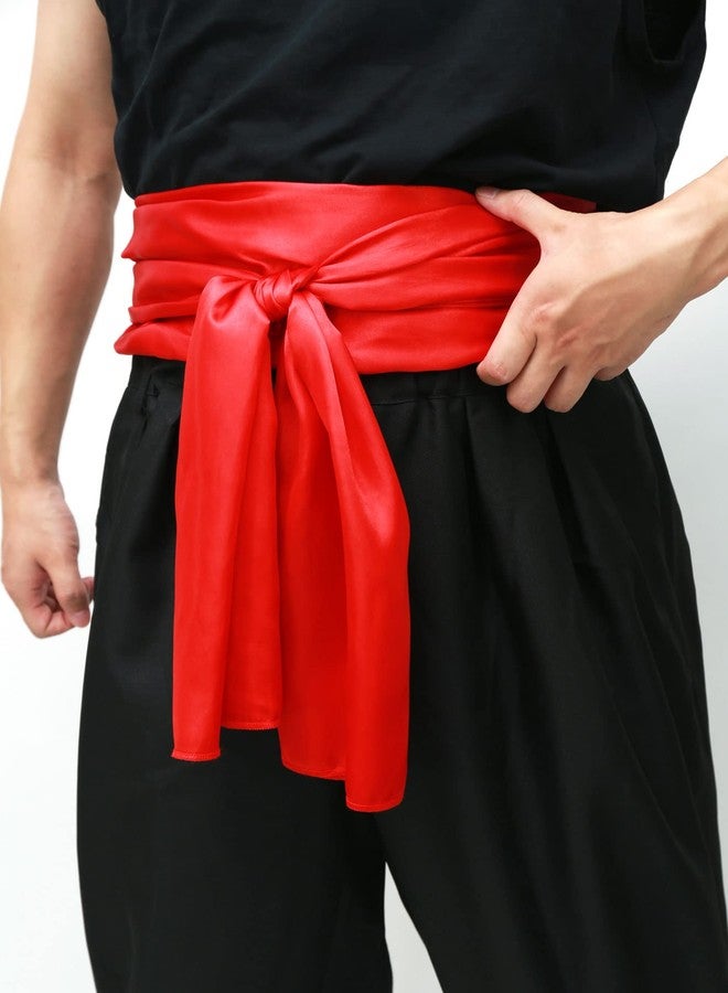 C-ZOFEK Karate Sash Kung Fu Suit Satin Waist Belt 2 PCS 126”*13” for Pirate Cosplay Anime Accessories (Black+Red) - Image 3