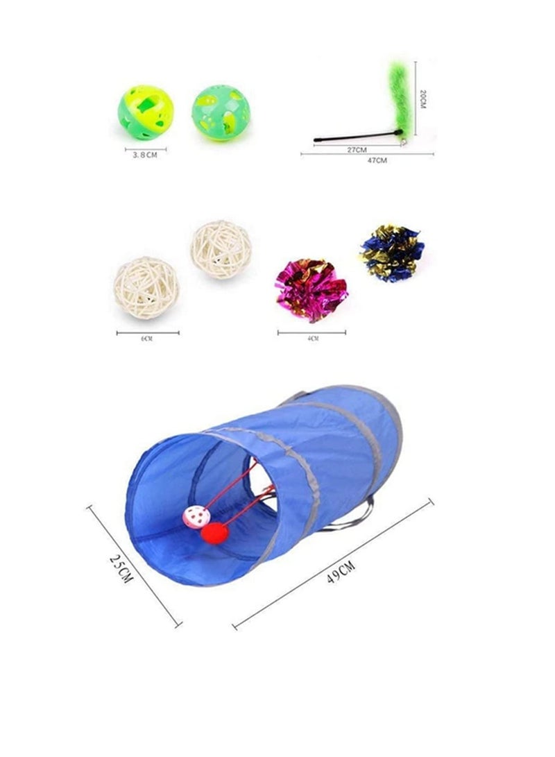 Pet Cat Toy Kit Collapsible Tunnel Cat Bell Feather Mice Shape Toy for Pet Kitten Dog Cat Interactive Play Supplies - Image 3