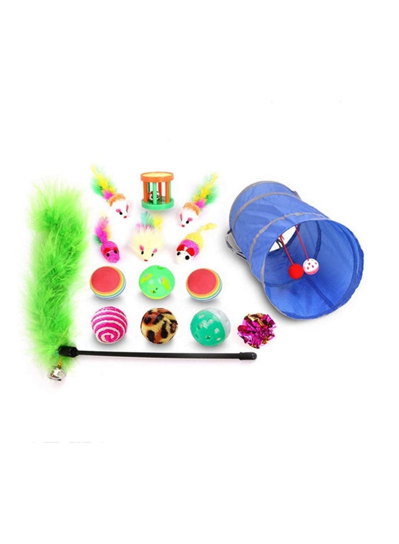 Pet Cat Toy Kit Collapsible Tunnel Cat Bell Feather Mice Shape Toy for Pet Kitten Dog Cat Interactive Play Supplies - Image 1