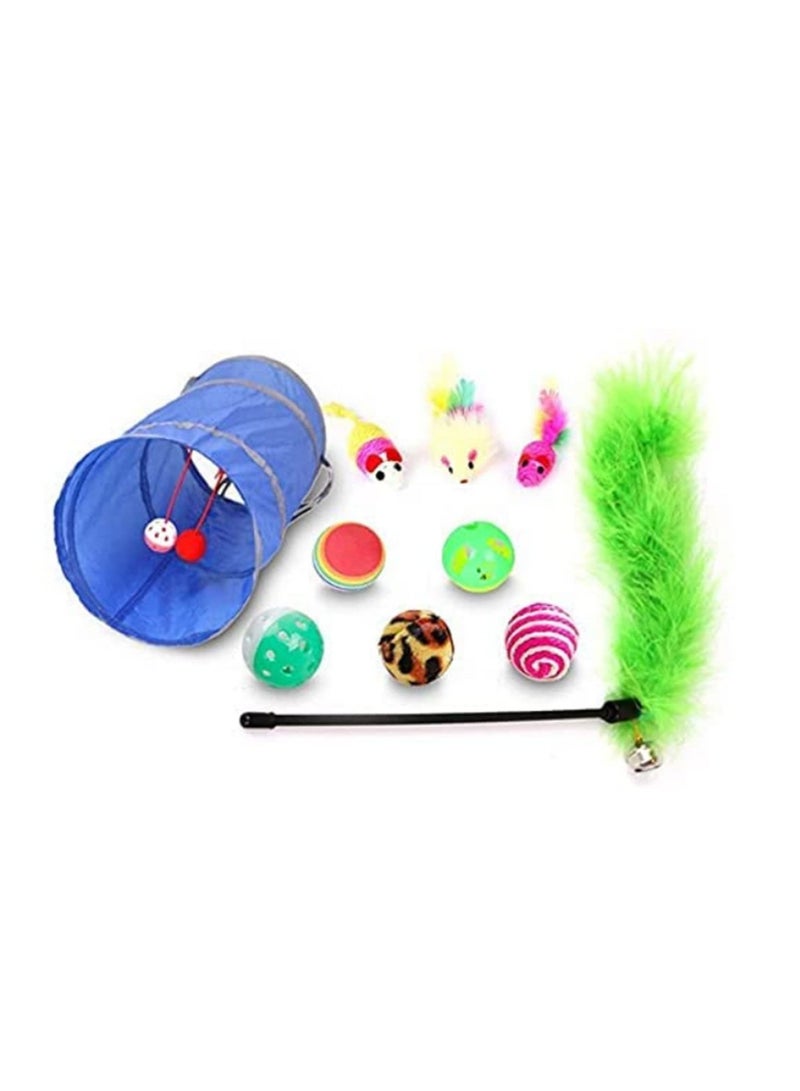 Pet Cat Toy Kit Collapsible Tunnel Cat Bell Feather Mice Shape Toy for Pet Kitten Dog Cat Interactive Play Supplies - Image 4