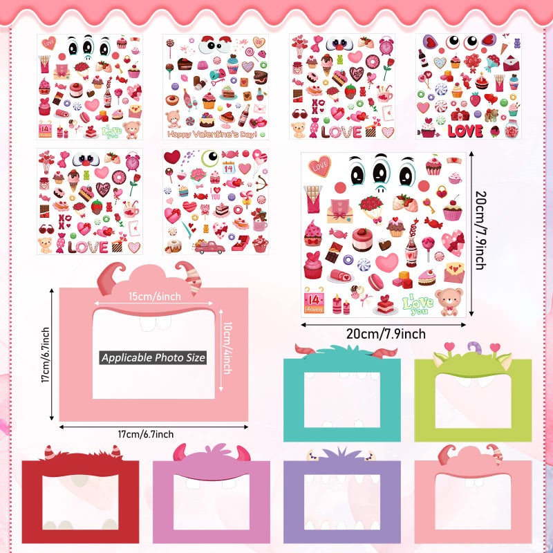 Containlol 24 Packs Valentine Picture Frames Crafts Kits Monster DIY Photo Art Frame Decorations with Stickers for DIY Valentine's Day Party Favor Home Game Activities Decoration - Image 2