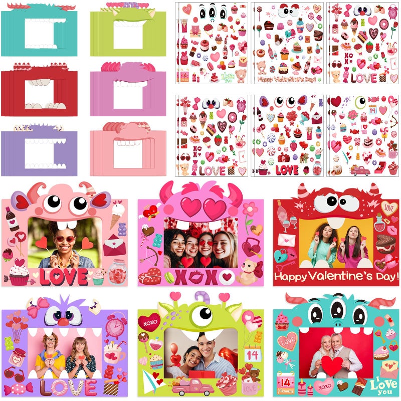 Containlol 24 Packs Valentine Picture Frames Crafts Kits Monster DIY Photo Art Frame Decorations with Stickers for DIY Valentine's Day Party Favor Home Game Activities Decoration - Image 1