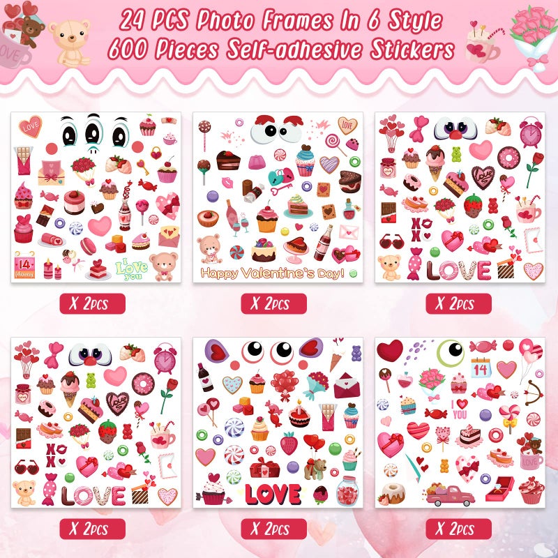 Containlol 24 Packs Valentine Picture Frames Crafts Kits Monster DIY Photo Art Frame Decorations with Stickers for DIY Valentine's Day Party Favor Home Game Activities Decoration - Image 3