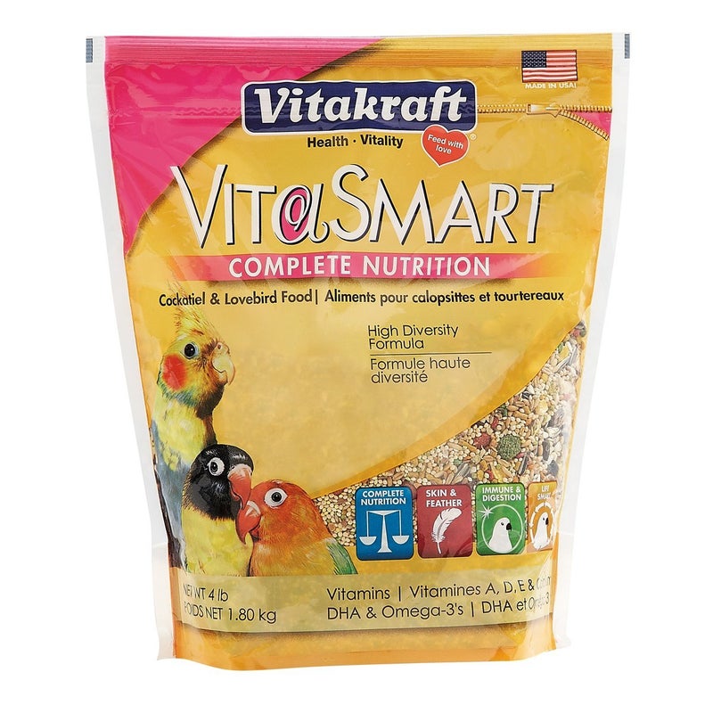 Vitakraft Vita Smart Gourmet Cockatiel and Lovebird Food - Vitamin-Fortified - Daily Pet Bird Food 4 Pound (Pack of 1) - Image 1