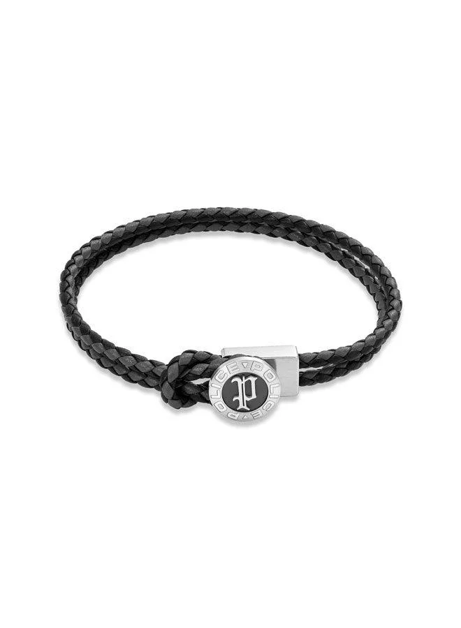 Police Infiniti Double Tour Black and Grey Leather Bracelet for Men 180mm