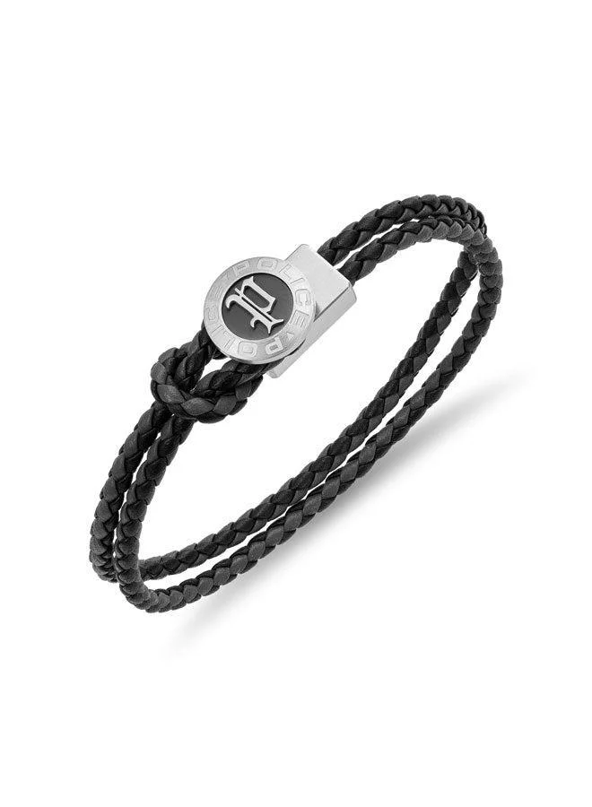 Police Infiniti Double Tour Black and Grey Leather Bracelet for Men 180mm