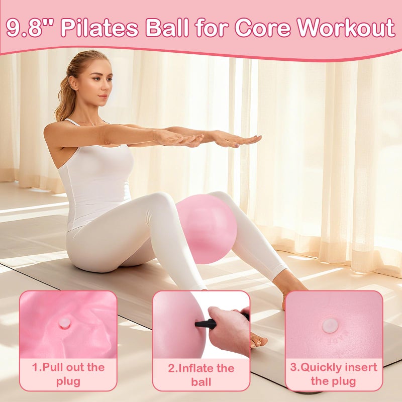 Hoedia Pilates Kit for Women, Pilates Equipment Ring and Ball Set with Resistance Bands, Yoga Strap, Core Sliders, Socks, Bag & Guide for Starter Home Workout Fitness Gym Essentials, Pink - Image 4