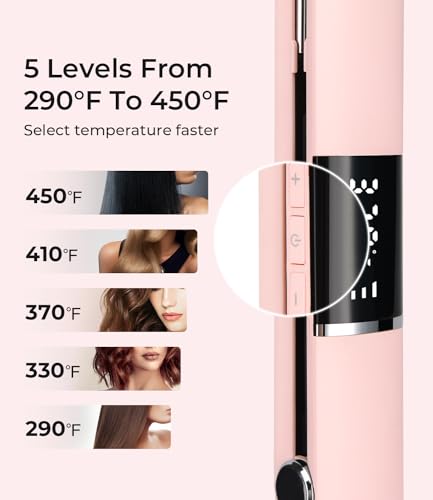 PRITECH Flat Iron Hair Straightener, Titanium Flat Iron with Adjustable Temp(290°F-450°F), 1 inch Plate for All Hairstyles Anti-Frizz Dual Voltage Straightening and Curler 2 in 1 (Pink) - Image 2