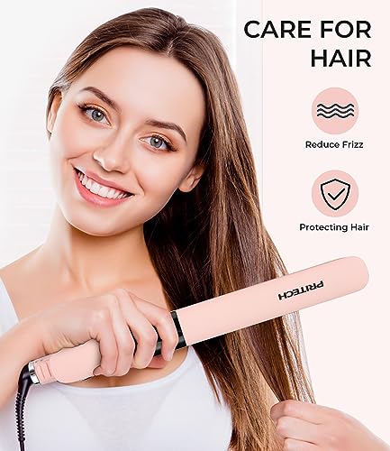 PRITECH Flat Iron Hair Straightener, Titanium Flat Iron with Adjustable Temp(290°F-450°F), 1 inch Plate for All Hairstyles Anti-Frizz Dual Voltage Straightening and Curler 2 in 1 (Pink) - Image 3