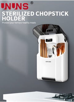 UNUNS Kitchen Utensil Holder,Wall-Mounted Electronic Disinfection Kitchen Household Dust-Proof Chopstick Holder With Cover,Hanging Air Dryer Chopstick Cage Rack  - Image 2