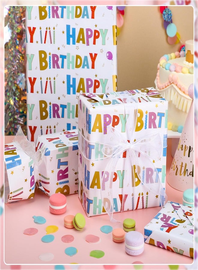 woric Birthday Wrapping Paper Roll 17 Inch x 33 Feet Colorful Foil Happy Birthday Lettering Candles Gift Wrapping Paper for Baby Shower Holiday Party - Image 5