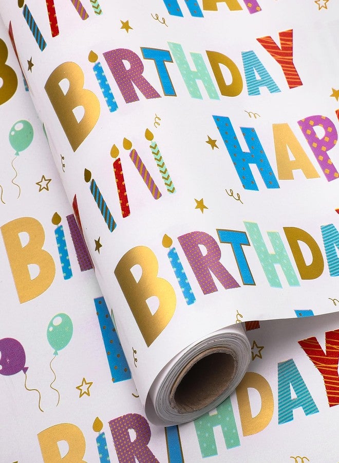 woric Birthday Wrapping Paper Roll 17 Inch x 33 Feet Colorful Foil Happy Birthday Lettering Candles Gift Wrapping Paper for Baby Shower Holiday Party - Image 1