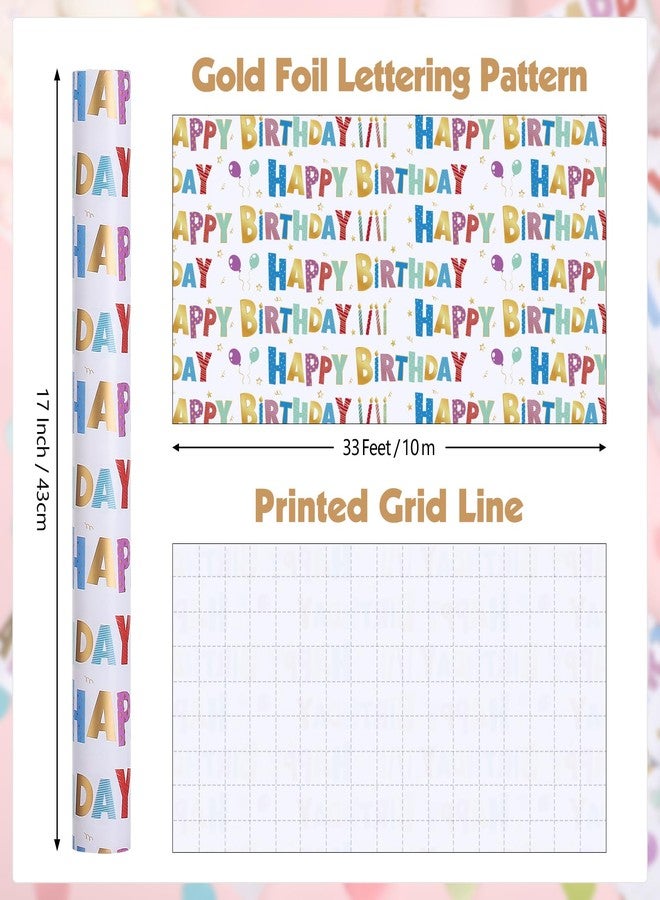 woric Birthday Wrapping Paper Roll 17 Inch x 33 Feet Colorful Foil Happy Birthday Lettering Candles Gift Wrapping Paper for Baby Shower Holiday Party - Image 2