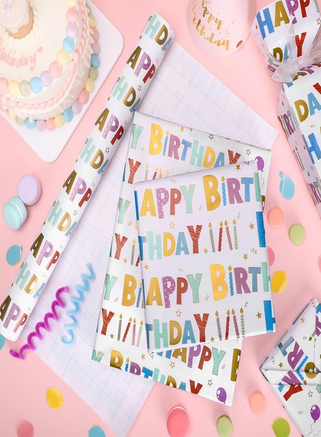 woric Birthday Wrapping Paper Roll 17 Inch x 33 Feet Colorful Foil Happy Birthday Lettering Candles Gift Wrapping Paper for Baby Shower Holiday Party - Image 4