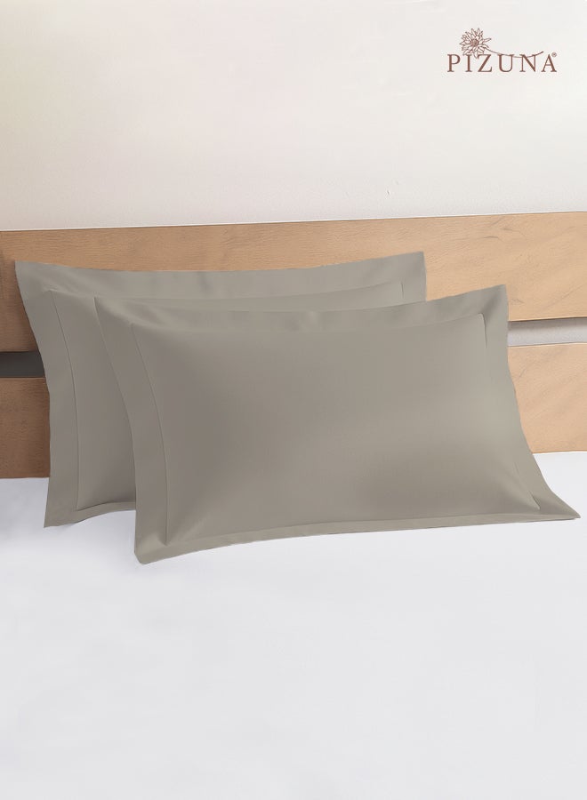 Pure Combed Cotton Standard Pillow Cases 50x75 cm Simply Taupe, 400 Thread Count Soft Luxurious 100% Long Staple Cotton Sateen Weave Pillow Cover With 5cm Hem (Cooling Pillowcase - 2 PC)