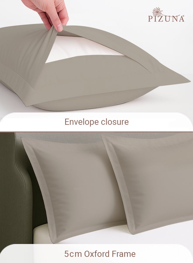 PIZUNA Pure Combed Cotton Standard Pillow Cases 50x75 cm Simply Taupe, 400 Thread Count Soft Luxurious 100% Long Staple Cotton Sateen Weave Pillow Cover With 5cm Hem (Cooling Pillowcase - 2 PC) - Image 4