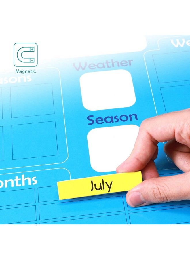 Navaris Kids Magnetic Calendar Early Years Learning Weather Date Month Day Season Educational Chart For Children Kids Wall Board Blue - Image 3