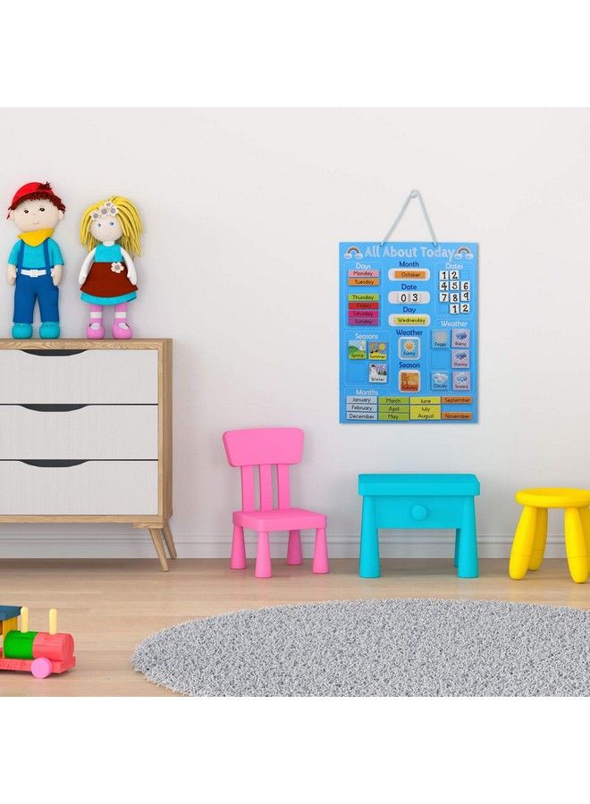 Navaris Kids Magnetic Calendar Early Years Learning Weather Date Month Day Season Educational Chart For Children Kids Wall Board Blue - Image 5