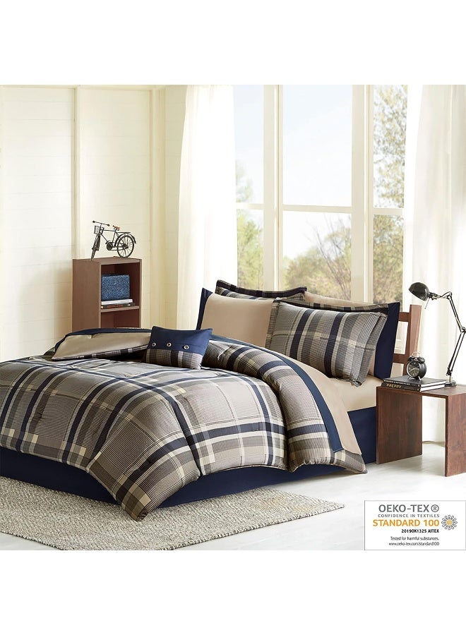 Intelligent Design Robbie Cozy Comforter Set Bed in A Bag Modern Casual All Season Bedding Set Matching Sham Decorative Pillow NavyTan Twin XL 7 Piece - Image 2