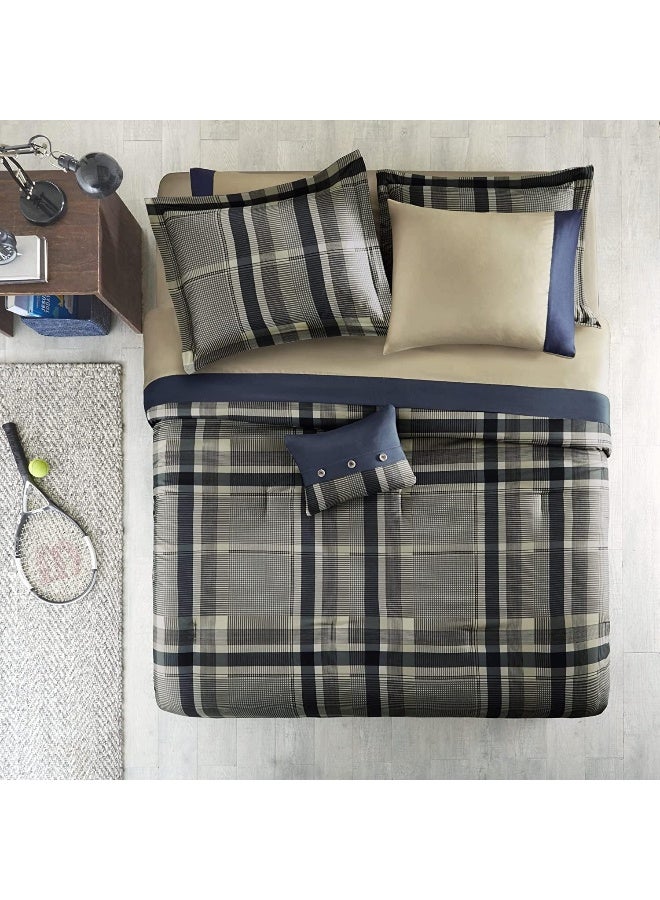 Intelligent Design Robbie Cozy Comforter Set Bed in A Bag Modern Casual All Season Bedding Set Matching Sham Decorative Pillow NavyTan Twin XL 7 Piece - Image 5