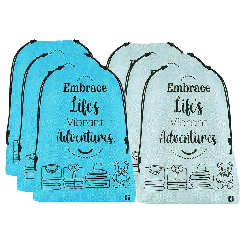 Kuber Industries Pack of 6 Cloth Storage Bag NonWoven Storage Organizer Travel Pouches Cloth Carrying Bag Garments Cover Storage Organizer Bag for Clothing Large Sky Blue Grey - Image 1