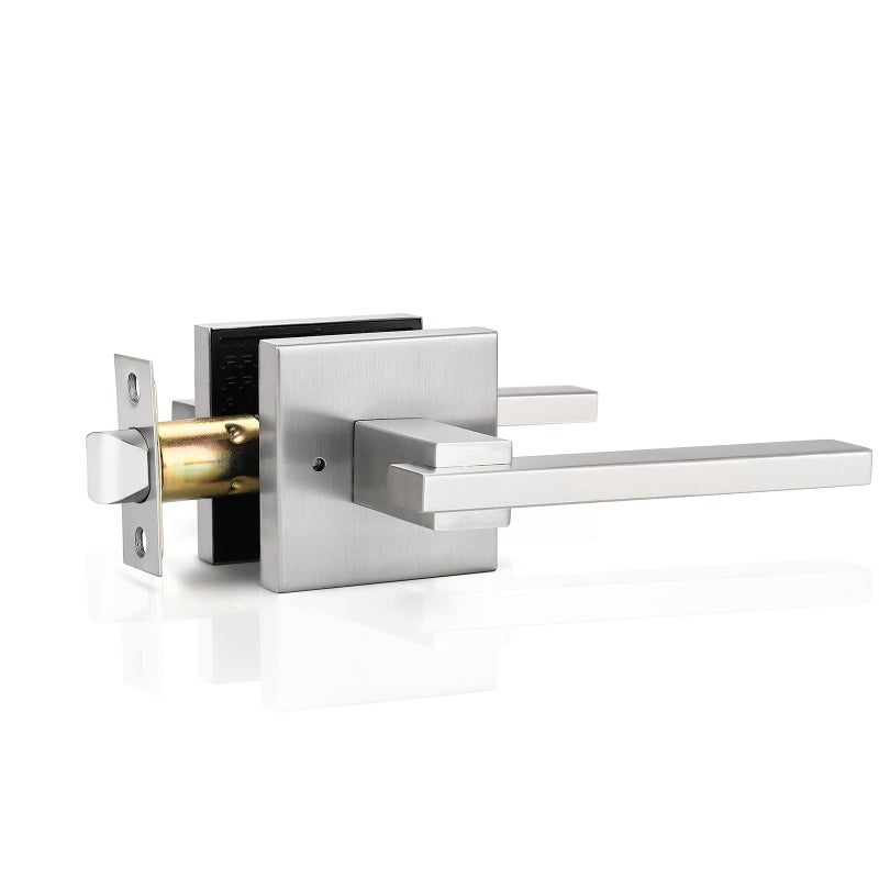 Orger 5 Pack Square Privacy Door Handle Satin Nickel Keyless Door Lever, Bed Bath Door Handle for Left/Right Handed Doors Interior Privacy Door Lever, Modern Door Lever Stainless Steel - Image 1