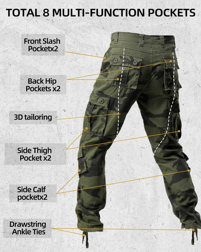 AKARMY Men's Casual Cargo Pants Military Army Camo Pants Combat Work Pants with 8 Pockets F Camo 30 - Image 4