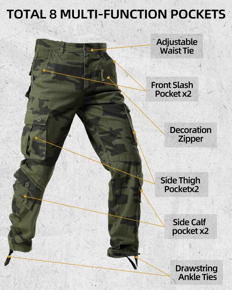 AKARMY Men's Casual Cargo Pants Military Army Camo Pants Combat Work Pants with 8 Pockets F Camo 30 - Image 3