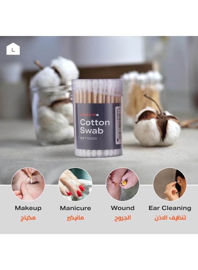 erorex Lawazim Cotton Swab Soft Touch 6 Pack Wooden Stick 100 Percent Organic Cotton Double Head - Image 5