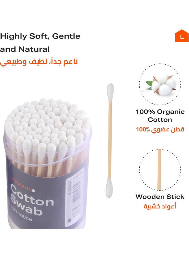 erorex Lawazim Cotton Swab Soft Touch 6 Pack Wooden Stick 100 Percent Organic Cotton Double Head - Image 4