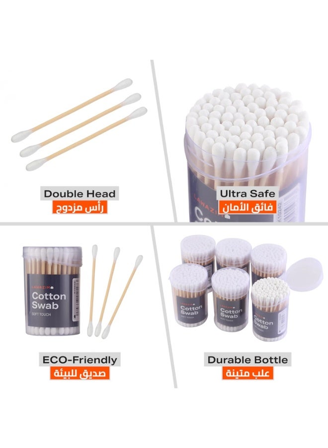 erorex Lawazim Cotton Swab Soft Touch 6 Pack Wooden Stick 100 Percent Organic Cotton Double Head - Image 3