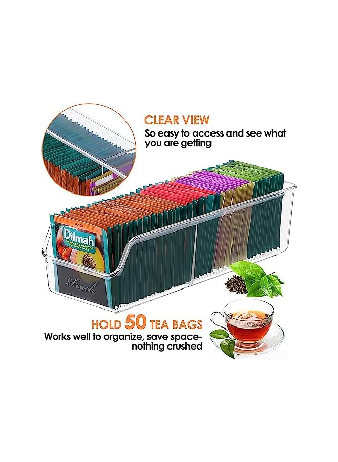 Green Tiger Tea Bag Organizer,Clear Tea Bag Storage Holder Tea Box,Food Storage Organizer Bins Box for Sugar Packet,Coffee,Spice Pouches in Kitchen,Cabinet,Countertop,Pantry (2 Pack) - Image 3