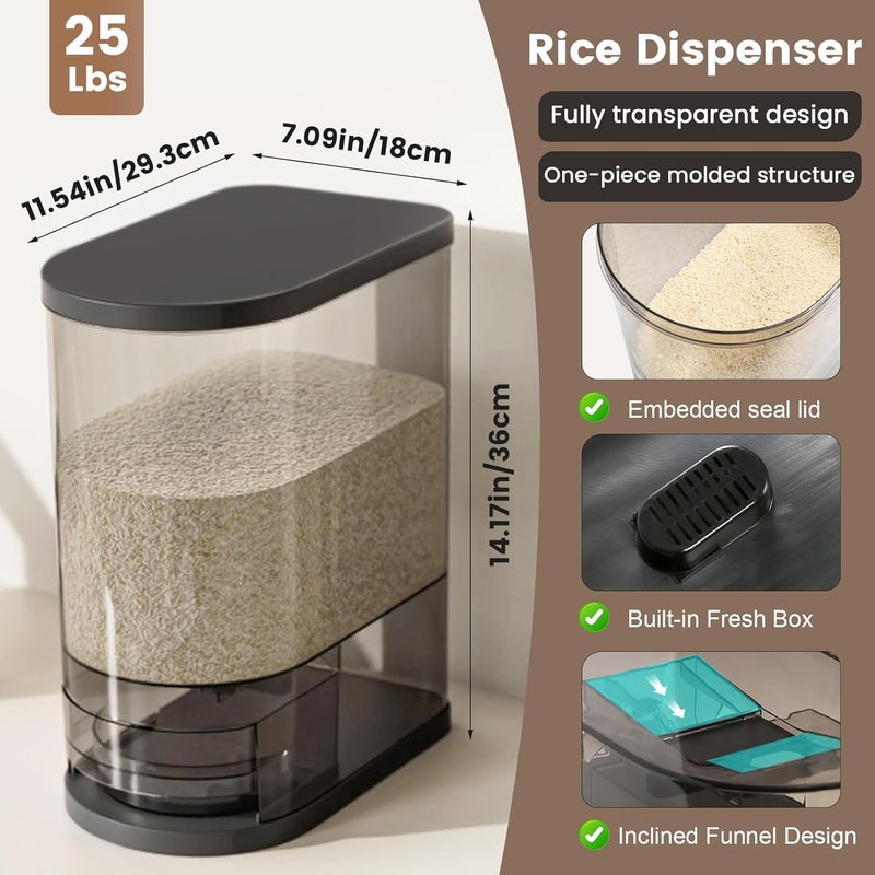 SYNCVIBE Large Rice Dispenser 22-25Lbs, Cereal Dispenser Rice Container Food Storage Container with Measuring Cup, Cereal Containers Storage Kitchen Storage Household Moisture Proof Holder, Black - Image 5