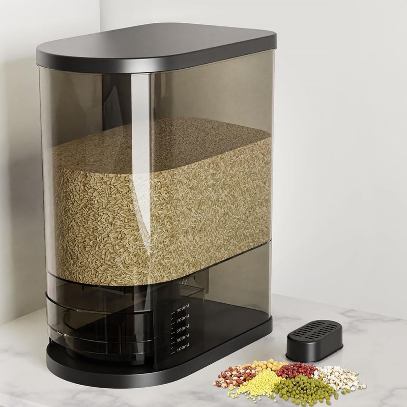 SYNCVIBE Large Rice Dispenser 22-25Lbs, Cereal Dispenser Rice Container Food Storage Container with Measuring Cup, Cereal Containers Storage Kitchen Storage Household Moisture Proof Holder, Black - Image 1