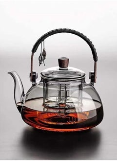 LOOPITYS 1000ml Japanese style glass teapot with detachable insert, stove style safety teapot, flowering and leaf scattering tea set (gray)  - Image 1
