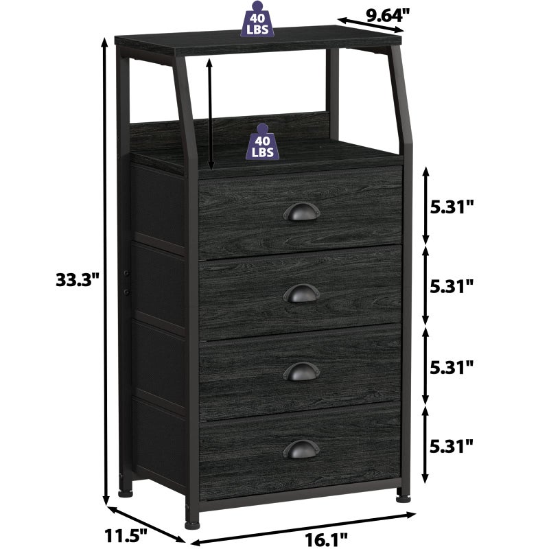 Furnulem Tall 4 Drawers Dresser, Vertical Storage Tower Black Dresser for Bedroom, Hallway, Entryway, Nursery, Closet Organizer, Nightstand Bedside Table Furniture, Sturdy Steel Frame, Wood Top - Image 4