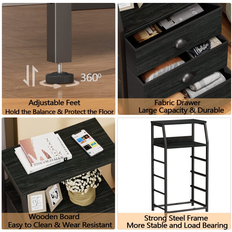 Furnulem Tall 4 Drawers Dresser, Vertical Storage Tower Black Dresser for Bedroom, Hallway, Entryway, Nursery, Closet Organizer, Nightstand Bedside Table Furniture, Sturdy Steel Frame, Wood Top - Image 3