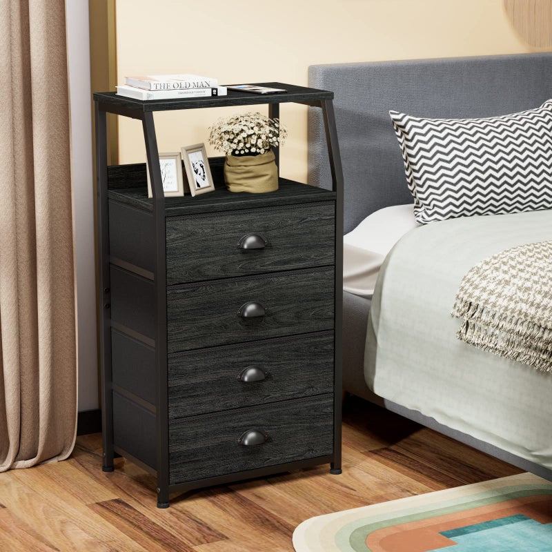 Furnulem Tall 4 Drawers Dresser, Vertical Storage Tower Black Dresser for Bedroom, Hallway, Entryway, Nursery, Closet Organizer, Nightstand Bedside Table Furniture, Sturdy Steel Frame, Wood Top - Image 2